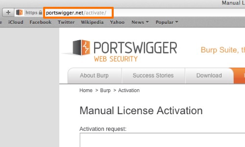Open the license activation URL in your browser
