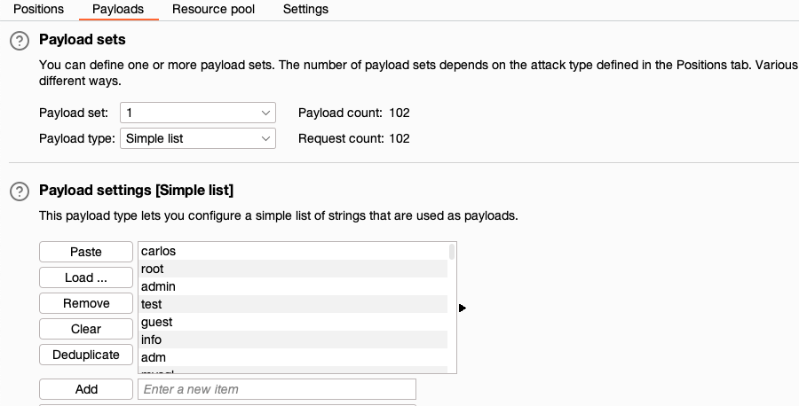 Adding payloads for a credential stuffing attack