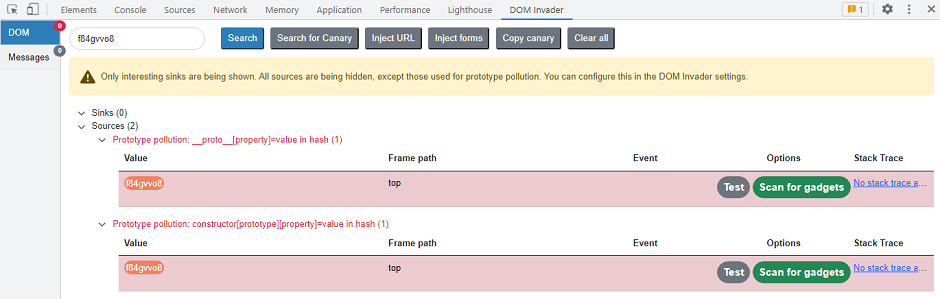 Detecting sources for prototype pollution